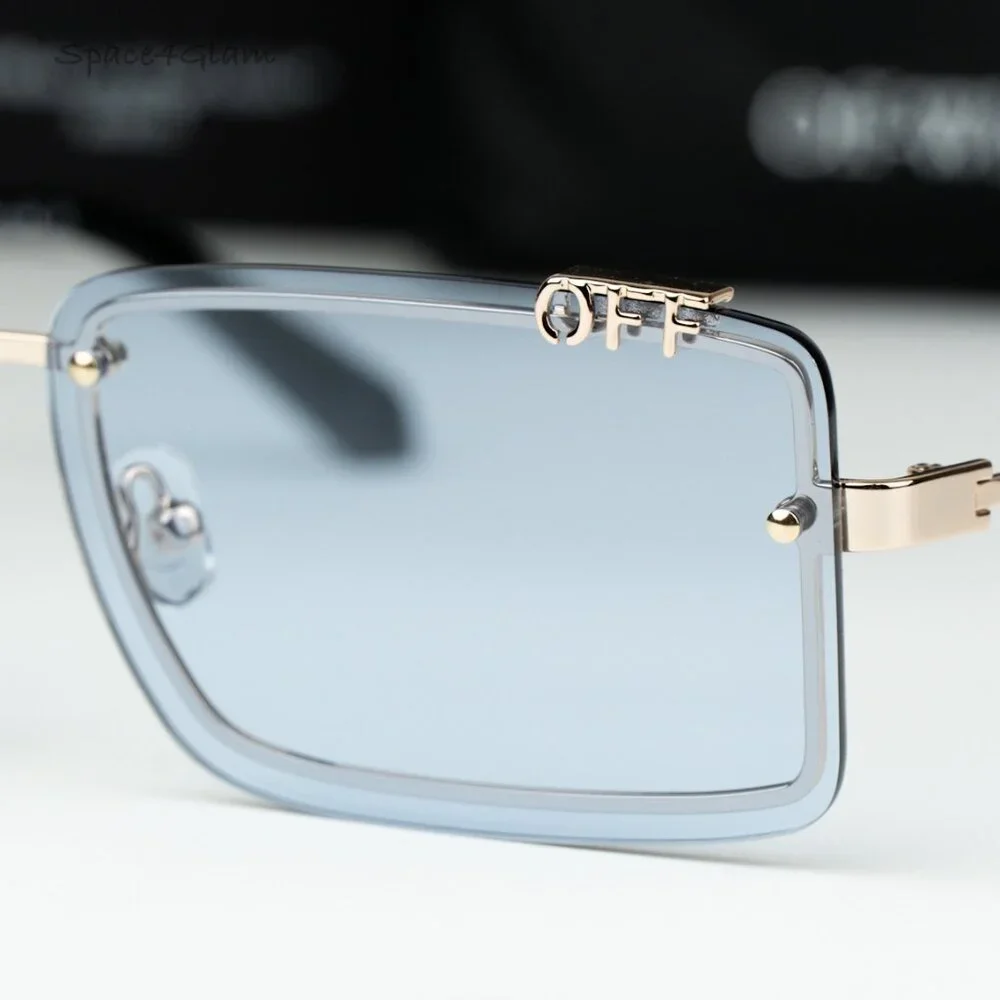 Off-White Men Sunglasses Gold Blue Rectangular OERI13N TAMPA 7640 NEW